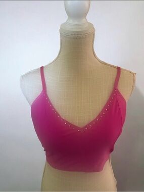 Steve Madden Hot Pink V-Neck Bralette with Stud Accents